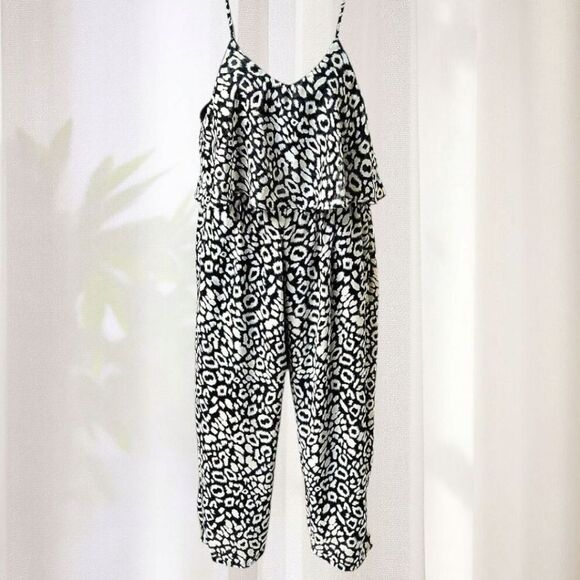INDIAN TROPICAL FASHION Women's Sleeveless Ruffle Leopard Print Jumpsuit L/XL - Picture 1 of 14